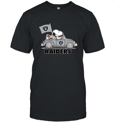 Snoopy And Woodstock Ride The Oakland Raiders Car NFL Unisex Jersey Tee