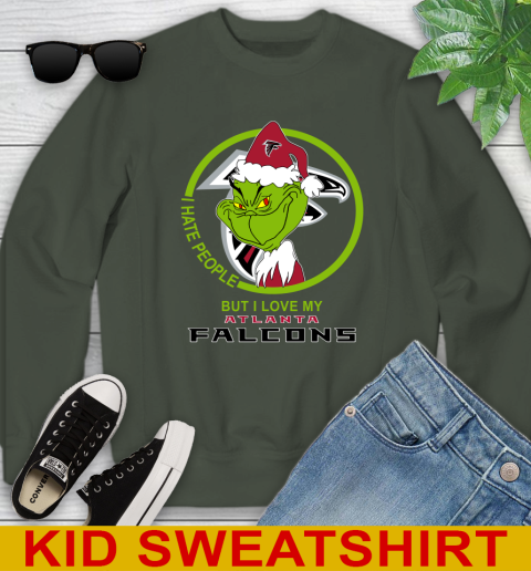 Atlanta Falcons NFL Christmas Grinch I Hate People But I Love My Favorite Football Team Youth Sweatshirt 9