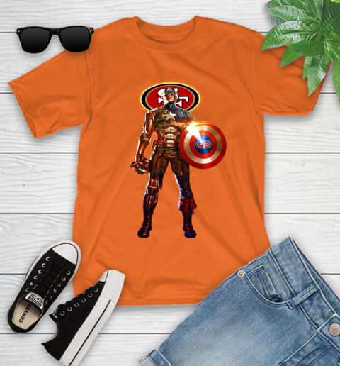 NFL Captain America Marvel Avengers Endgame Football Sports San Francisco 49ers Youth T-Shirt 7