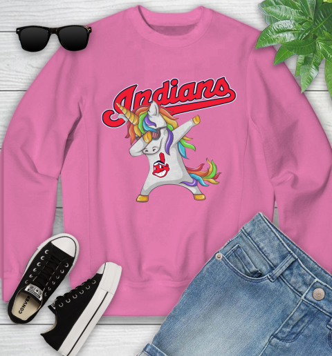 Cleveland Indians MLB Baseball Funny Unicorn Dabbing Sports Youth Sweatshirt 7