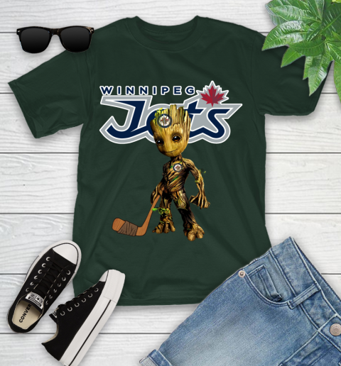 Winnipeg Jets NHL Hockey Groot Marvel Guardians Of The Galaxy Youth T-Shirt 5