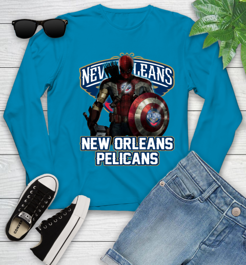 New Orleans Pelicans NBA Basketball Captain America Thor Spider Man Hawkeye Avengers Youth Long Sleeve 7