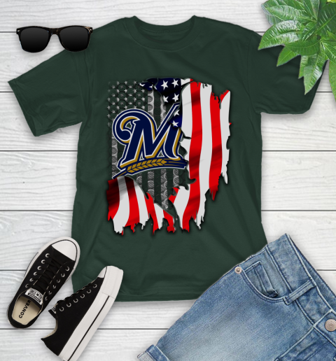 Milwaukee Brewers MLB Baseball American Flag Youth T-Shirt 5
