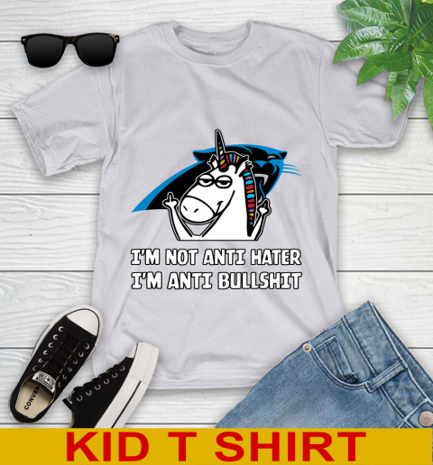 Carolina Panthers NFL Football Unicorn I'm Not Anti Hater I'm Anti Bullshit Youth T-Shirt 5