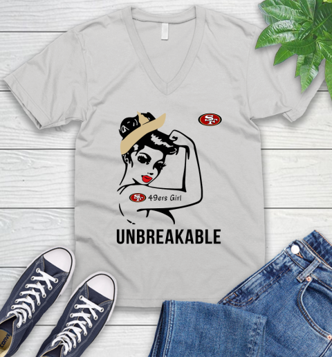 NFL San Francisco 49ers Girl Unbreakable Football Sports V-Neck T-Shirt