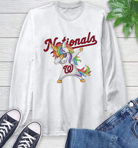Washington Nationals MLB Baseball Funny Unicorn Dabbing Sports Long Sleeve T-Shirt