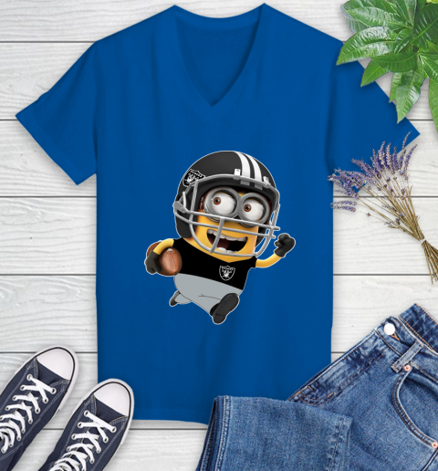 NFL Oakland Raiders Minions Disney Football Sports Women's V-Neck T-Shirt 10