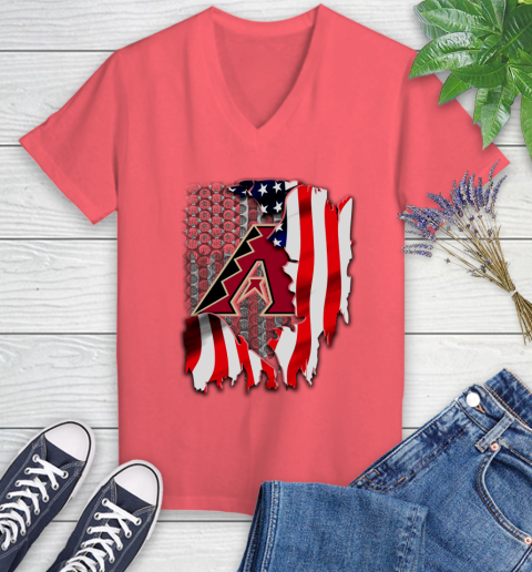 Arizona Diamondbacks MLB Baseball American Flag Women's V-Neck T-Shirt 6