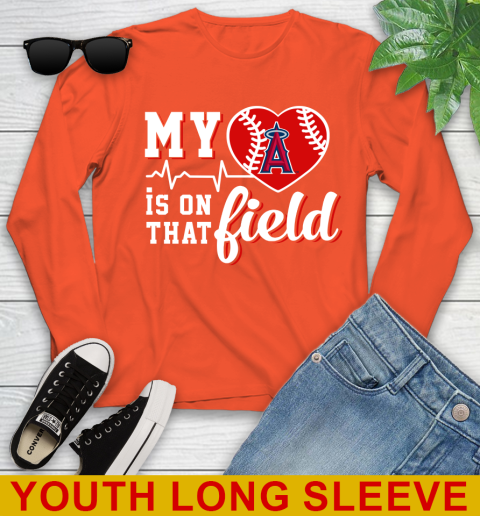 MLB My Heart Is On That Field Baseball Sports Los Angeles Angels Youth Long Sleeve 3