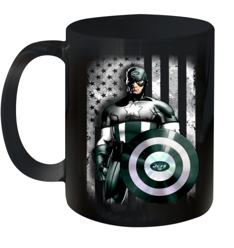 New York Jets NFL Football Captain America Marvel Avengers American Flag Shirt Ceramic Mug 11oz