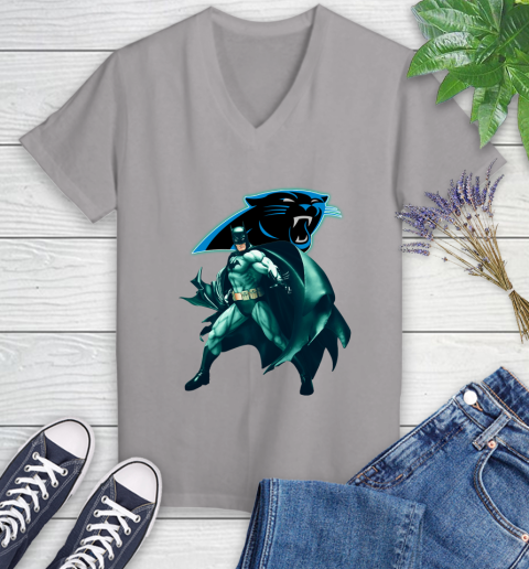 NFL Batman Football Sports Carolina Panthers Women's V-Neck T-Shirt 4