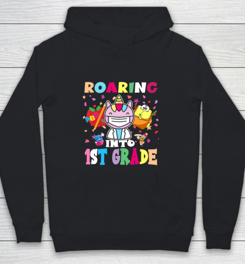 Back to school shirt Roaring into 1st grade Youth Hoodie