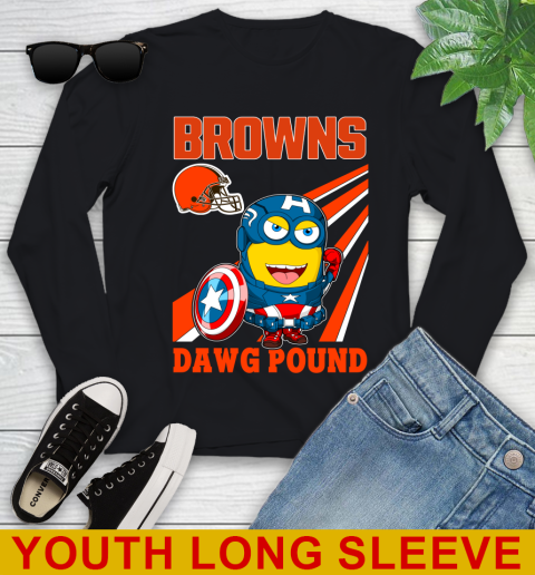 NFL Football Cleveland Browns Captain America Marvel Avengers Minion Shirt Youth Long Sleeve