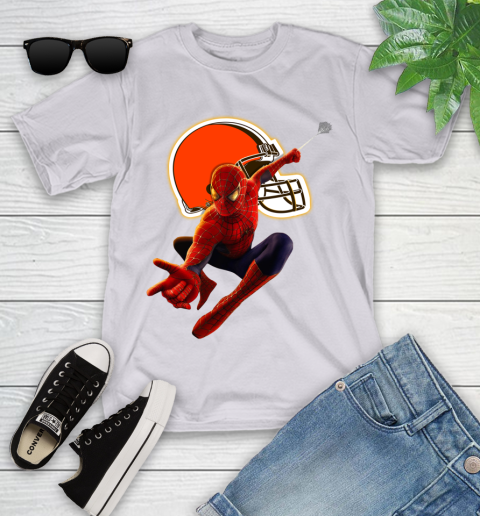 NFL Spider Man Avengers Endgame Football Cleveland Browns Youth T-Shirt 4
