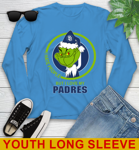 San Diego Padres MLB Christmas Grinch I Hate People But I Love My Favorite Baseball Team Youth Long Sleeve 8