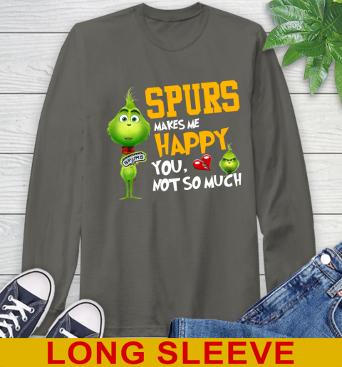 NBA San Antonio Spurs Makes Me Happy You Not So Much Grinch Basketball Sports Long Sleeve T-Shirt 10