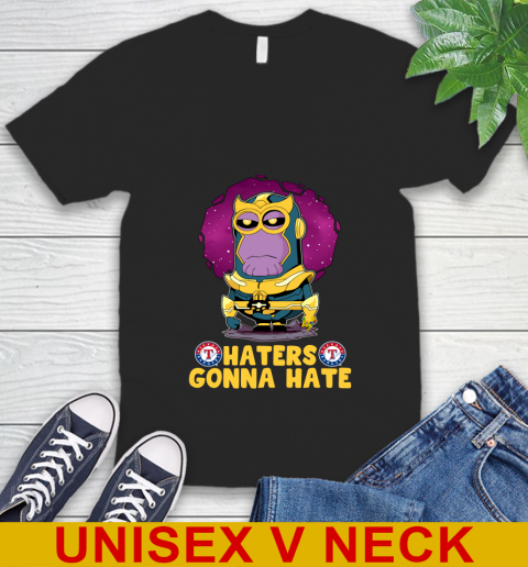 MLB Baseball Texas Rangers Haters Gonna Hate Thanos Minion Marvel Shirt V-Neck T-Shirt - Image 3