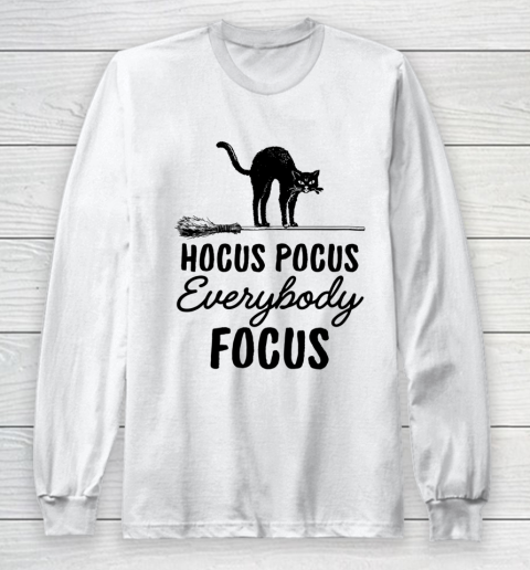 Hocus Pocus Everybody Focus Funny Cat Halloween Teacher Long Sleeve T-Shirt