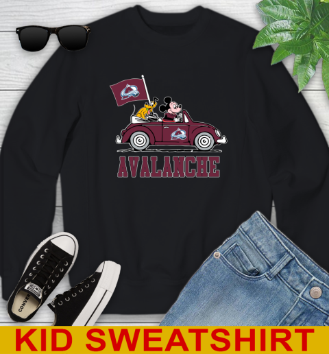 NHL Hockey Colorado Avalanche Pluto Mickey Driving Disney Shirt Youth Sweatshirt 2