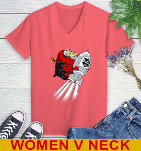 NHL Hockey Los Angeles Kings Deadpool Minion Marvel Shirt Women's V-Neck T-Shirt 6