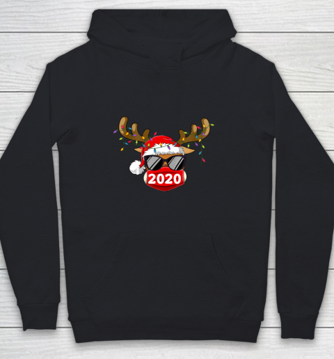 Reindeer With Face Mask Christmas 2020 Family Pajamas Xmas Youth Hoodie