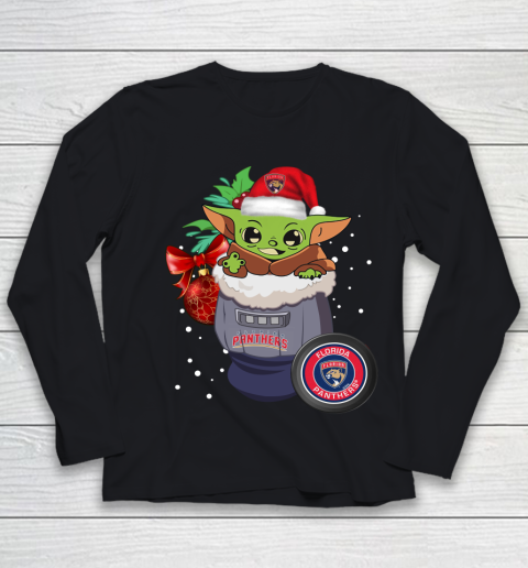 Florida Panthers Christmas Baby Yoda Star Wars Funny Happy NHL Youth Long Sleeve