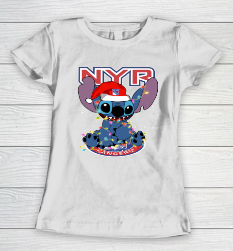 New York Rangers NHL Hockey noel stitch Christmas Women's T-Shirt