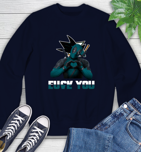 NHL San Jose Sharks Deadpool Love You Fuck You Hockey Sports Sweatshirt - Image 3