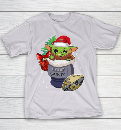 New Orleans Saints Christmas Baby Yoda Star Wars Funny Happy NFL Youth T-Shirt 5