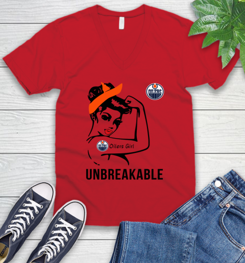 NHL Edmonton Oilers Girl Unbreakable Hockey Sports V-Neck T-Shirt 4
