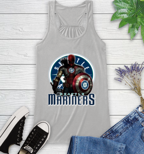 MLB Captain America Thor Spider Man Hawkeye Avengers Endgame Baseball Seattle Mariners Racerback Tank