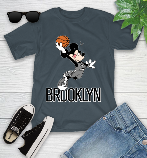 NBA Basketball Brooklyn Nets Cheerful Mickey Mouse Shirt Youth T-Shirt 8