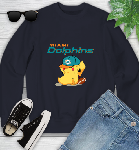 NFL Pikachu Football Sports Miami Dolphins Youth Sweatshirt 3