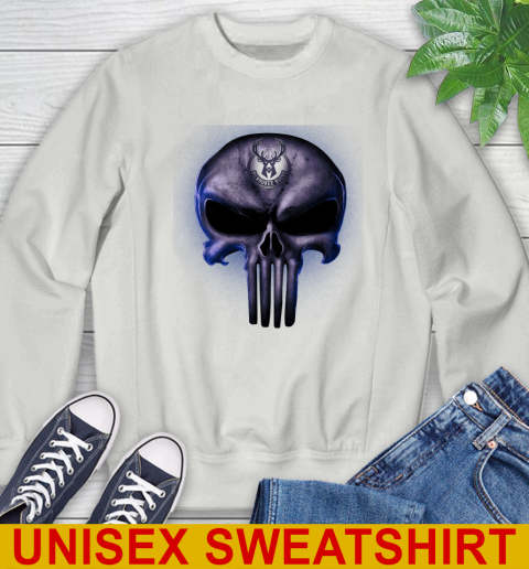 Milwaukee Bucks NBA Basketball Punisher Skull Sports Sweatshirt 5