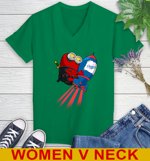 MLB Baseball Los Angeles Dodgers Deadpool Minion Marvel Shirt Women's V-Neck T-Shirt 5