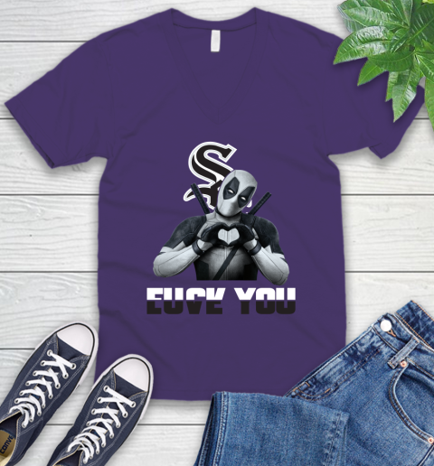 MLB Chicago White Sox Deadpool Love You Fuck You Baseball Sports V-Neck T-Shirt 9