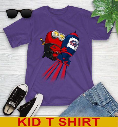 NHL Hockey Columbus Blue Jackets Deadpool Minion Marvel Shirt Youth T-Shirt 4 NHL Hockey Columbus Blue Jackets Deadpool Minion Marvel Shirt Youth T-Shirt - Image 4