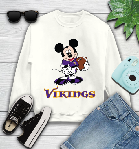 NFL Football Minnesota Vikings Cheerful Mickey Mouse Shirt Youth Sweatshirt 2