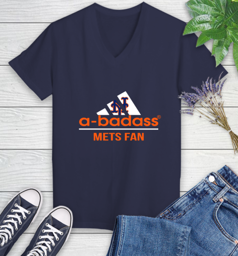 MLB A Badass New York Mets Fan Adidas Baseball Sports Women's V-Neck T-Shirt 12