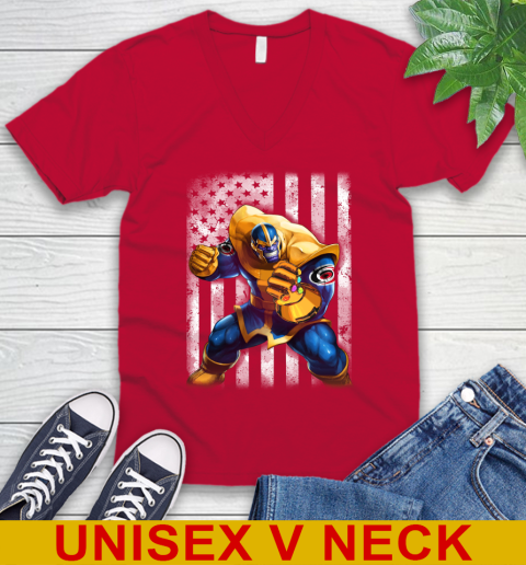 NHL Hockey Carolina Hurricanes Thanos Marvel American Flag Shirt V-Neck T-Shirt 6