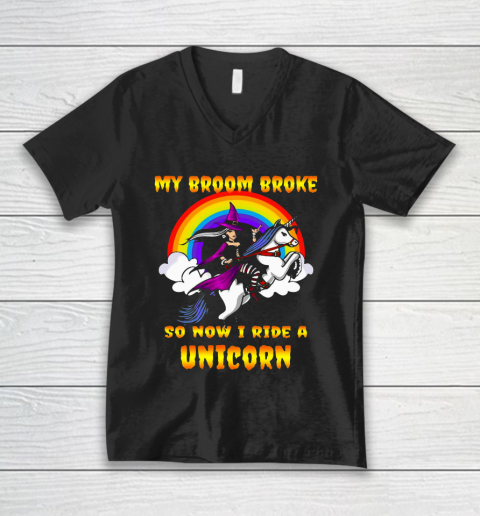 My Broom Broke So Now I Ride Unicorn V-Neck T-Shirt