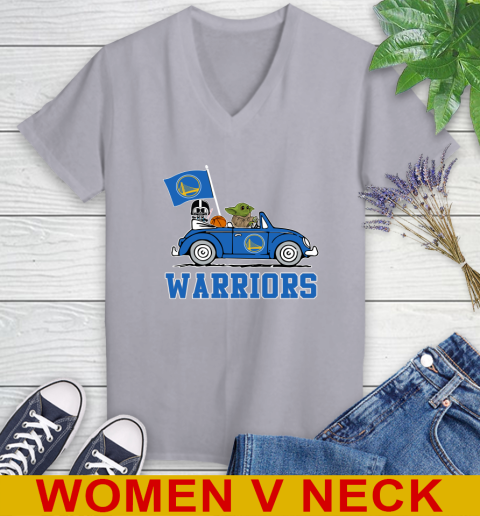 NBA Basketball Golden State Warriors Darth Vader Baby Yoda Driving Star Wars Shirt Women's V-Neck T-Shirt 5