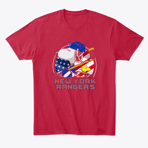 ye7l new york rangersnoopy and woodstock nhl classic t shirt 2 front red
