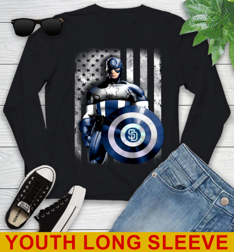 San Diego Padres MLB Baseball Captain America Marvel Avengers American Flag Shirt Youth Long Sleeve