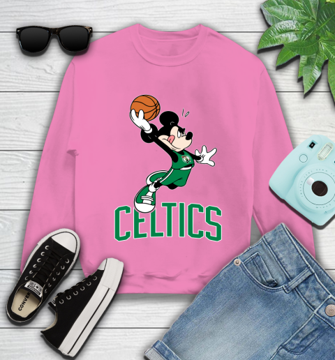 NBA Basketball Boston Celtics Cheerful Mickey Mouse Shirt Youth Sweatshirt 6