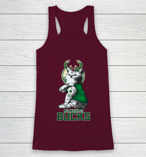 NBA Basketball My Cat Loves Milwaukee Bucks Racerback Tank 2