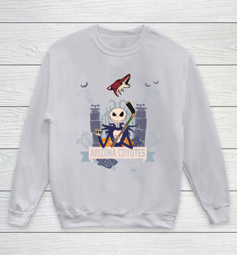 NHL Arizona Coyotes Hockey Jack Skellington Halloween Youth Sweatshirt 4 NHL Arizona Coyotes Hockey Jack Skellington Halloween Youth Sweatshirt - Image 4