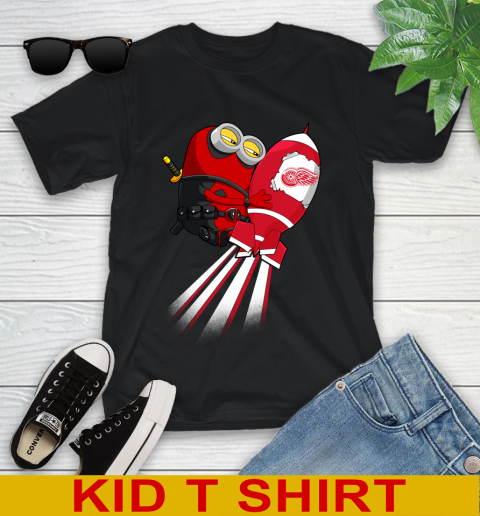 NHL Hockey Detroit Red Wings Deadpool Minion Marvel Shirt Youth T-Shirt