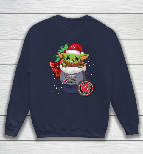 New Jersey Devils Christmas Baby Yoda Star Wars Funny Happy NHL Sweatshirt 3