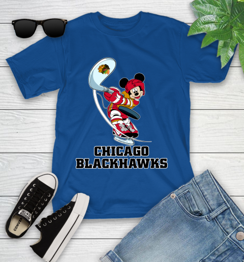 NHL Hockey Chicago Blackhawks Cheerful Mickey Mouse Shirt Youth T-Shirt 9
